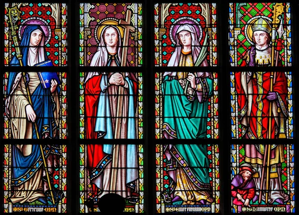 Stained Glass in Brussels Sablon Church - Catholic Saints — Stock Photo, Image