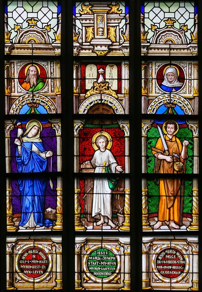 Stained Glass - Mother Mary, Jesus and Saint Joseph — Stock Photo, Image