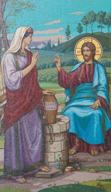Mosaic of Jesus and the Samaritan woman at the well clipart