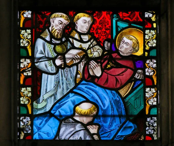 Stained Glass - Saint on his Deathbed — Stock Photo, Image