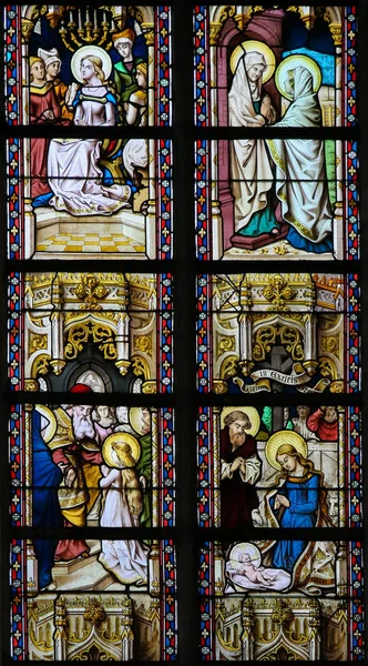 Sticlă vitrată - Scene din viața Fecioarei Maria — Fotografie, imagine de stoc