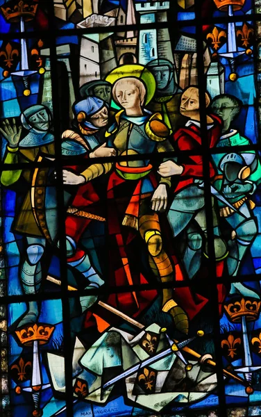 Stained Glass in Rouen Cathedral - Joan of Arc — Stock Photo, Image