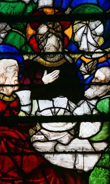 Vidrieras en la Catedral de Rouen - Jesús en la Última Cena — Foto de Stock