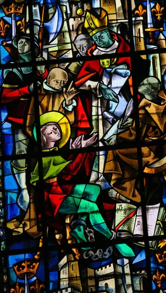 Βιτρό στον καθεδρικό ναό της Ρουέν - δίκη της Ιωάννας της Λωραίνης — Φωτογραφία Αρχείου