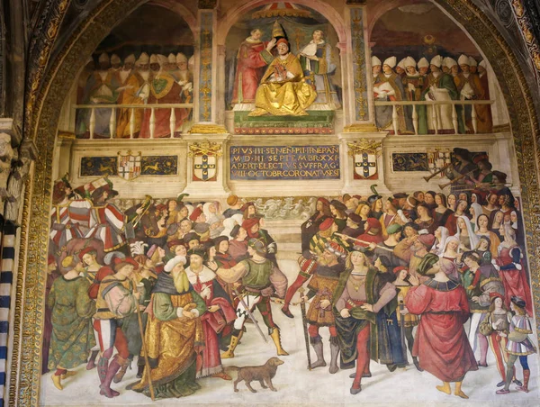 Fresco en la Biblioteca Piccolomini, Siena — Foto de Stock