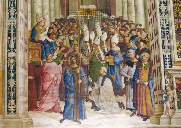 Fresk i Piccolomini bibliotek, Siena — Stockfoto