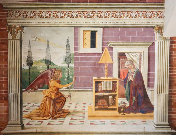 Fresco i San Gimignano - Bebudelsen – stockfoto