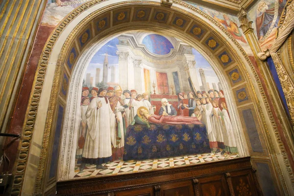 Freska v San Gimignano - pohřeb Saint Fina — Stock fotografie