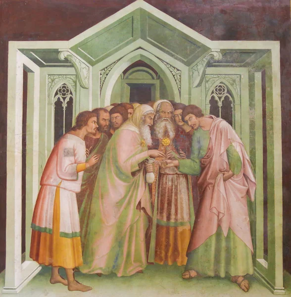 Fresco en San Gimignano - Judas traiciona a Jesús — Foto de Stock