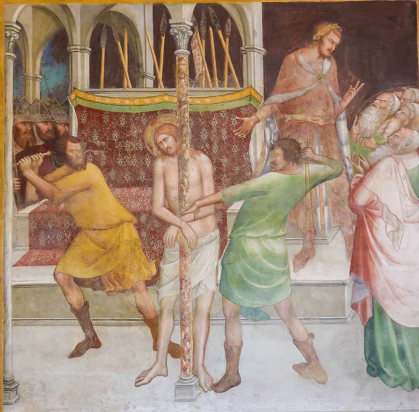 Freska v San Gimignano - bičování Ježíše Krista — Stock fotografie