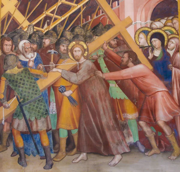 Fresco en San Gimignano - Jesús en la Vía Dolorosa — Foto de Stock