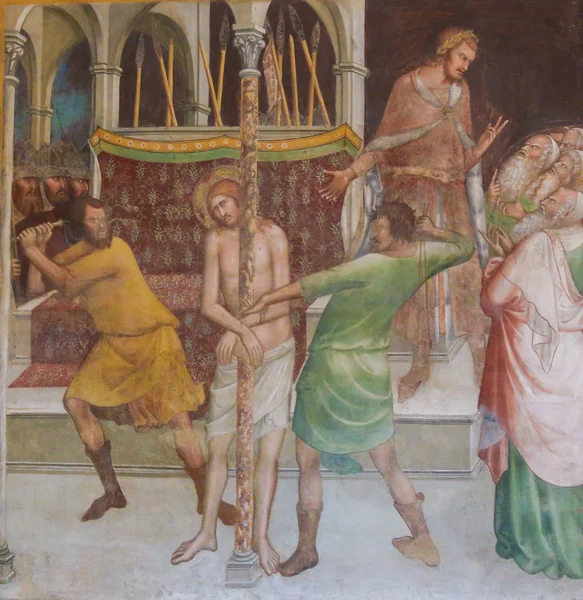 Τοιχογραφία σε Σαν Τζιμινιάνο - μαστίγωση του Ιησού Χριστού — Φωτογραφία Αρχείου