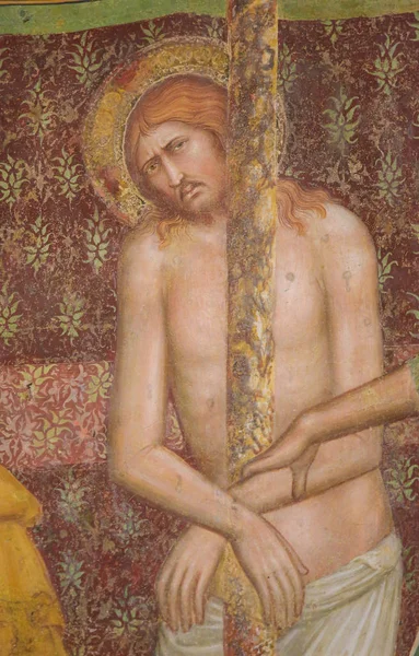 Fresco in San Gimignano - de geseling van Jezus Christus — Stockfoto