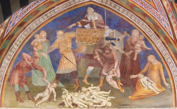 Fresk i San Gimignano - massakern på oskyldiga — Stockfoto