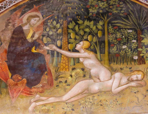 Fresco en San Gimignano - Creación de Eva — Foto de Stock