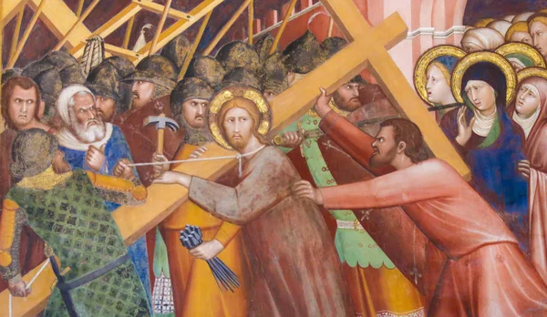 Τοιχογραφία σε Σαν Τζιμινιάνο - Ιησού για τη Via Dolorosa — Φωτογραφία Αρχείου