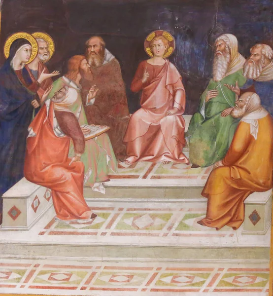Fresk i San Gimignano - Jesus i templet — Stockfoto