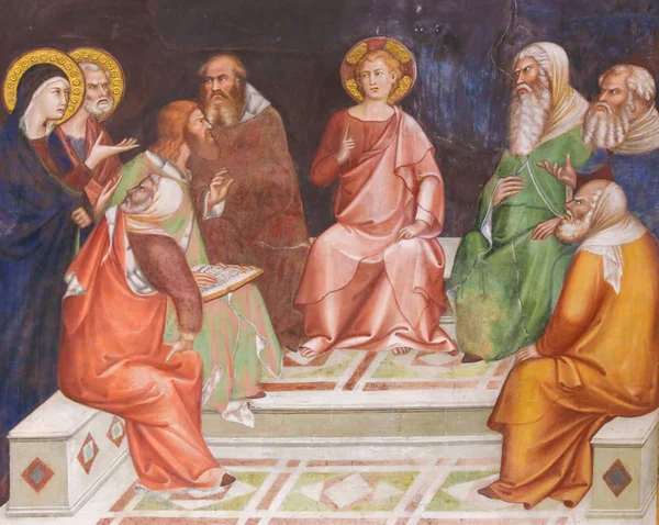 Fresco in San Gimignano - Jesus in the Temple — Stock Photo, Image