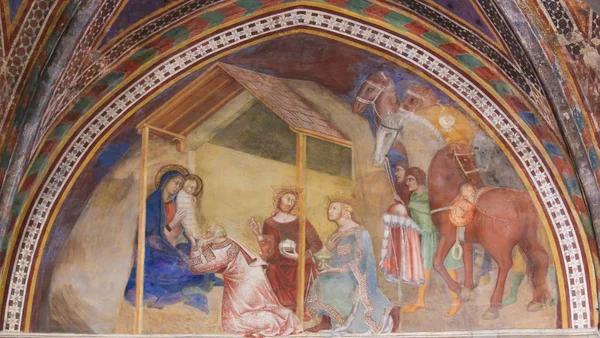 Fresco in San Gimignano - Epiphany Scene — Stock Photo, Image