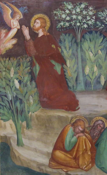 Fresco in San Gimignano - Jesus in the Garden of Gethsemane — Stock Photo, Image