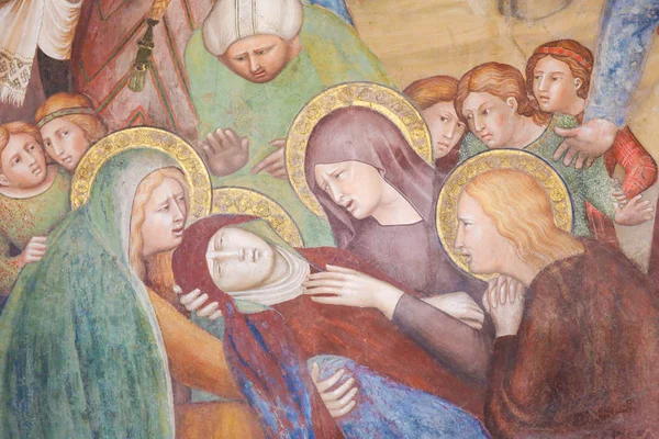 Fresco in San Gimignano - Death of Mother Mary — Stock Photo, Image