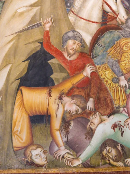 San Gimignano - mészárlás munkát fiainak freskó — Stock Fotó