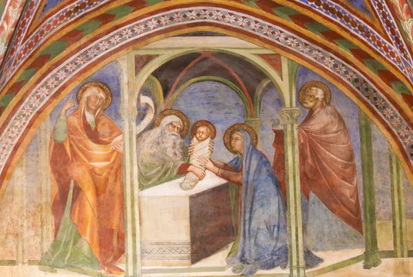 Fresko in San Gimignano - die Präsentation im Tempel — Stockfoto