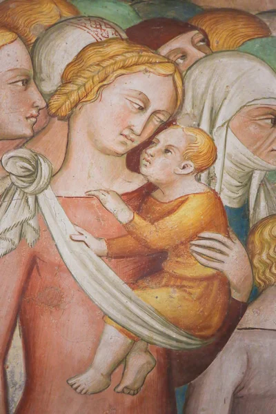 Fresco in San Gimignano - Mother and Child — Stok Foto