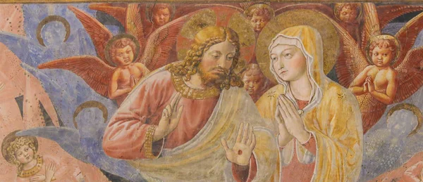 Fresco in San Gimignano - Jesus and Mother Mary — Stock Photo, Image