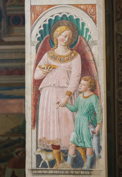 Fresko in San Gimignano, Italien - Engel und Jesuskind — Stockfoto