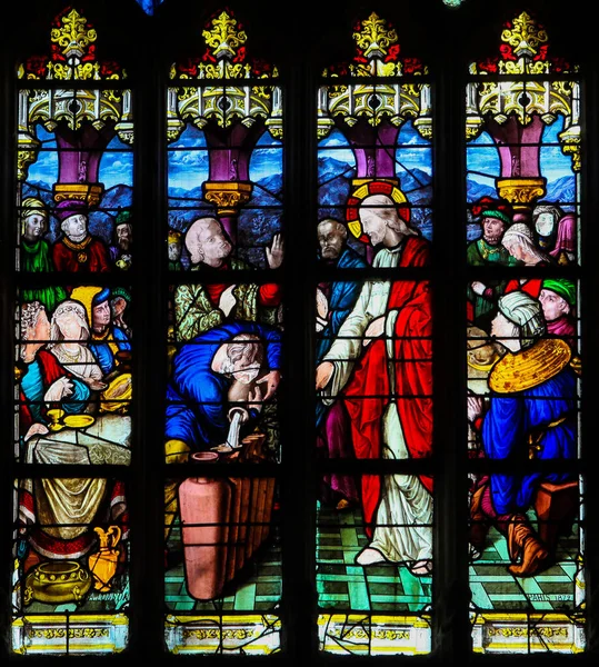Stained Glass in Le Treport - Wedding at Cana — Stock Photo, Image
