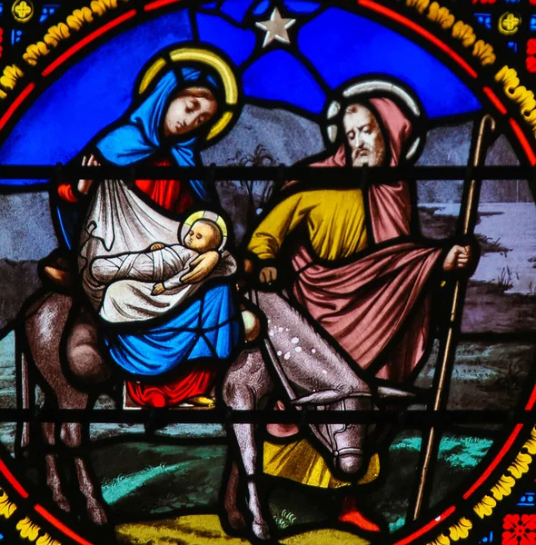 Stained Glass in Notre-Dame-des-flots, Le Havre - Flight to Egyp — Stock Photo, Image
