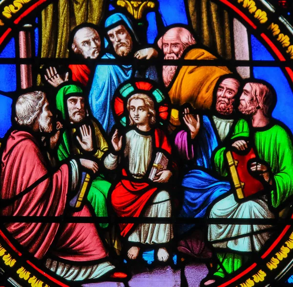 Stained Glass in Notre-Dame-des-flots, Le Havre - Christ among t — Stock Photo, Image