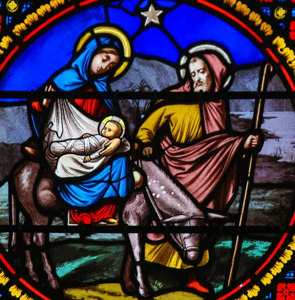 Stained Glass in Notre-Dame-des-flots, Le Havre - Flight to Egyp Stock Image