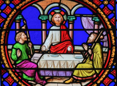 Notre-Dame-des-flots Şapeli 'nde (1857) lekeli cam, Fransa' nın Sainte Adresse şehrinde, Emmaus 'ta Akşam Yemeği' ni resmediyordu.