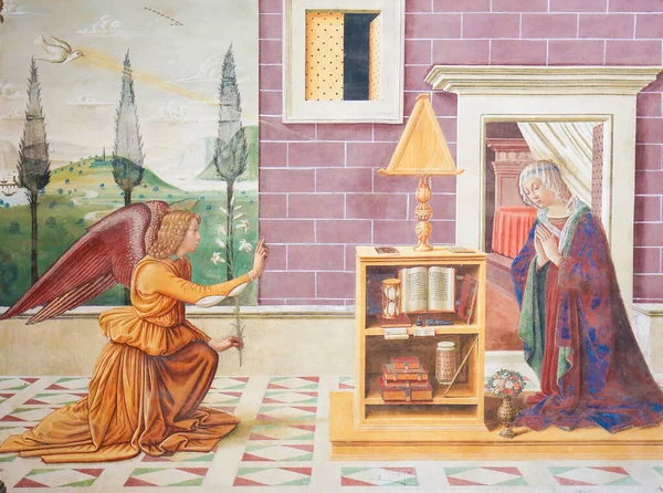 San Gimignano Talya Temmuz 2017 Fresco Tasviri Annunciation Sebastiano Mainardi Telifsiz Stok Imajlar