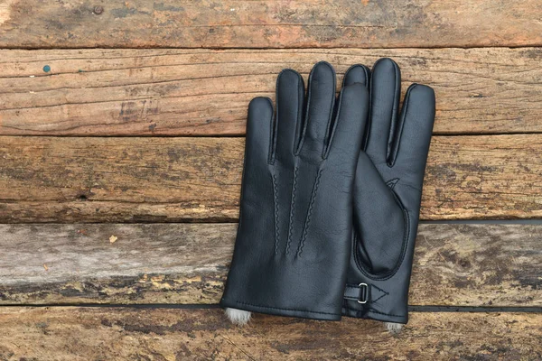 Winter black leather gloves — Stock Photo, Image