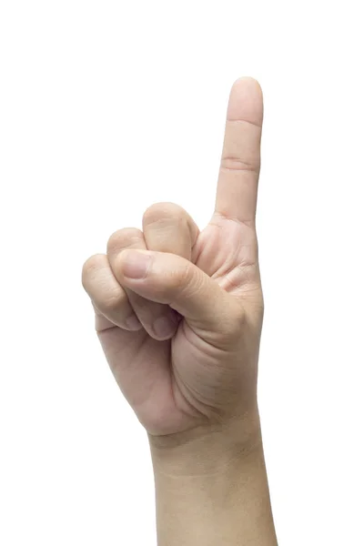 Hand met één vingers op een wit — Stockfoto