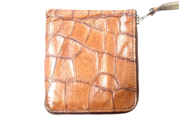 Foto de una billetera de cuero marrón sobre un fondo blanco . — Foto de Stock