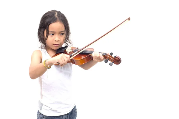 Asiático chico jugando violín en la camiseta — Foto de Stock