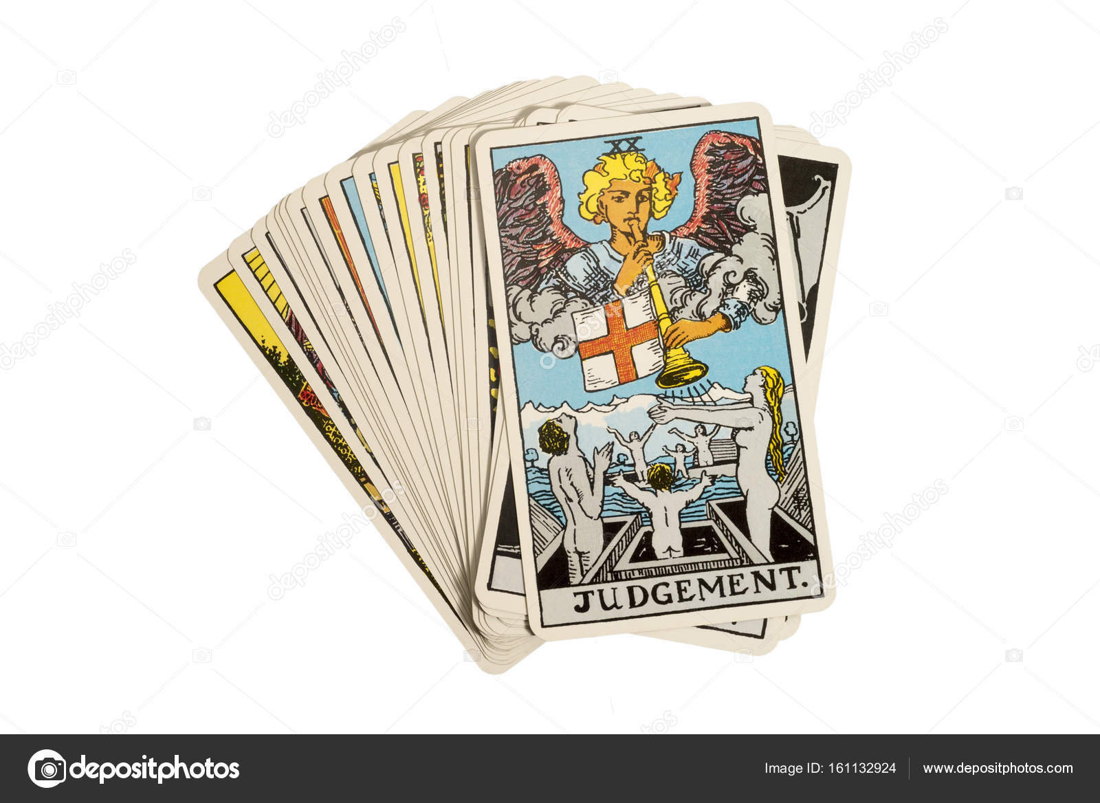 Deck of Tarot cards on white background ; JUDGEMENT. Stock Photo by ©bigjom  161132924