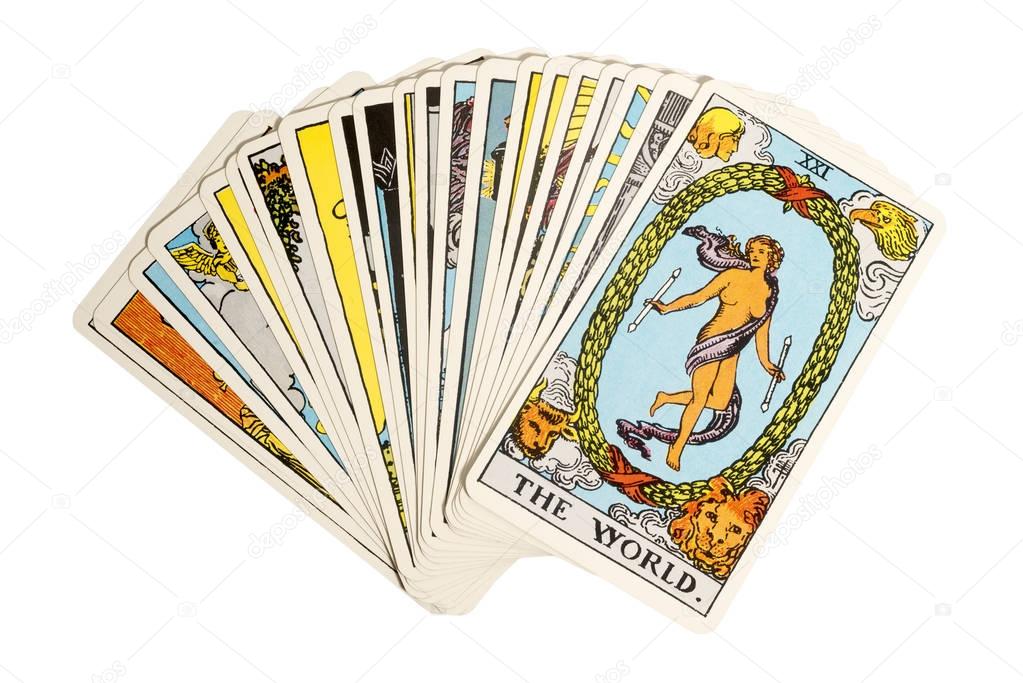 Deck of Tarot cards on white background 