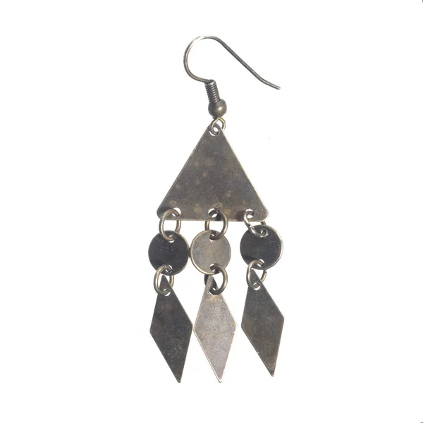 Old blackened silver earrings on white background — Stock Photo, Image
