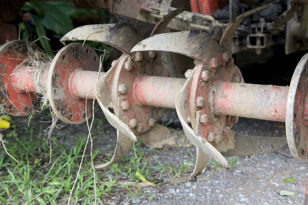 Plow tractor close up on field. — Stock Photo, Image