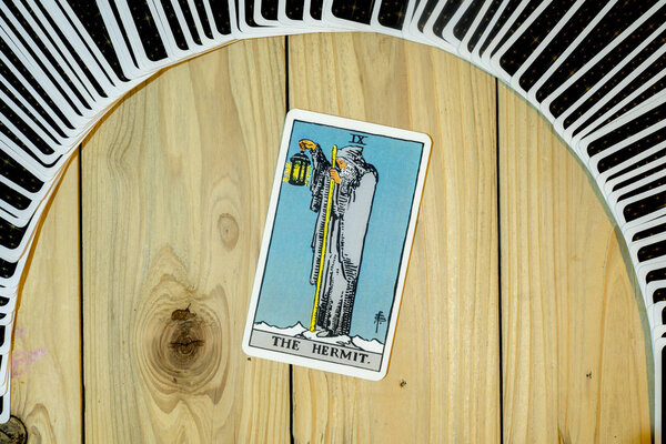 Deck of Tarot cards ; THE HERMIT .