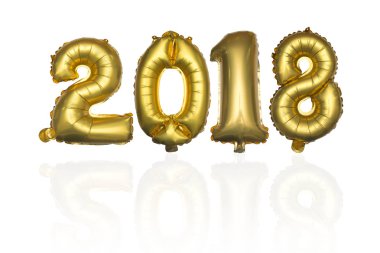 Mutlu yeni yıl 2018. Beyaz arka plan üzerinde sayıların balon.