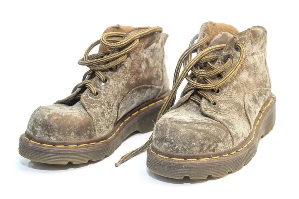 Beschimmeld Oude Lederen Schoenen Witte Achtergrond — Stockfoto