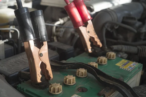 Charging Car Booster Jumper Cable Selective Focus — Stock Photo, Image