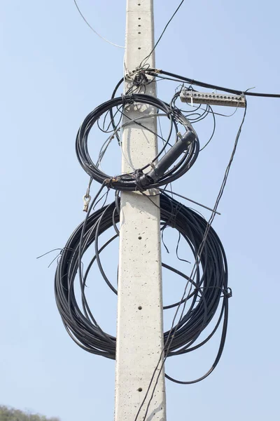 Talaphone Line Electricity Pole Blue Sky Background — Stock Photo, Image