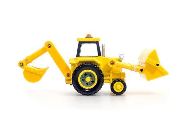 Traktor Med Grävlastare Och Lastare Leksak Isolerad Vit Bacground Barnens — Stockfoto